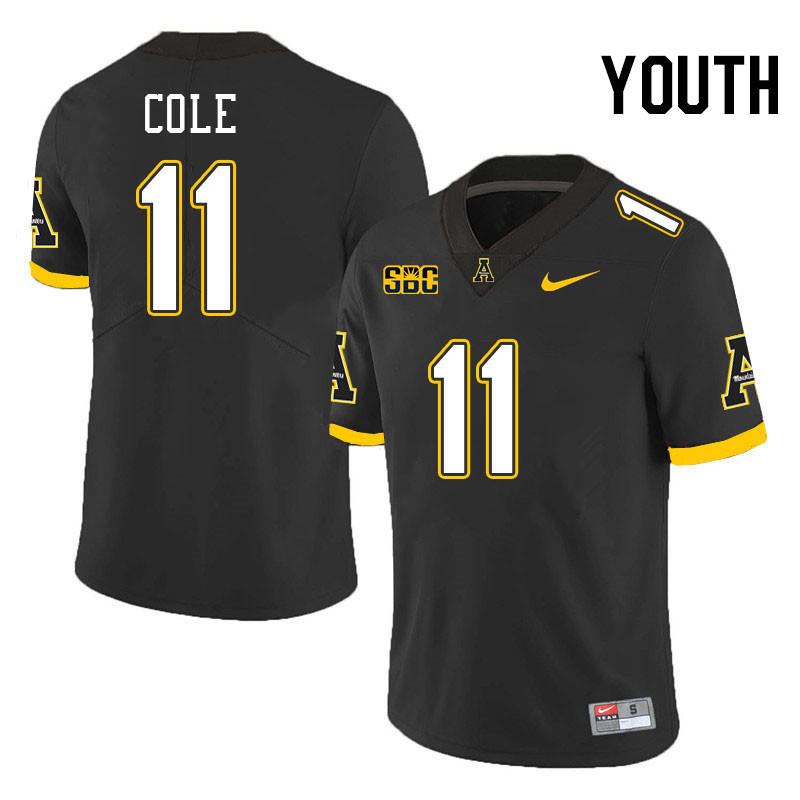 Youth #11 Avarion Cole Appalachian State Mountaineers College Football Jerseys Stitched-Black